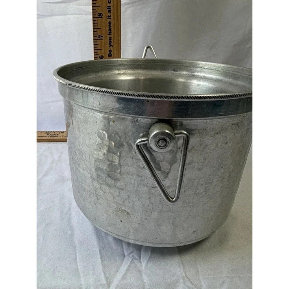 Vintage 1950s Made In Italy Mid Century Hammered Aluminum Ice Bucket W/ Lid